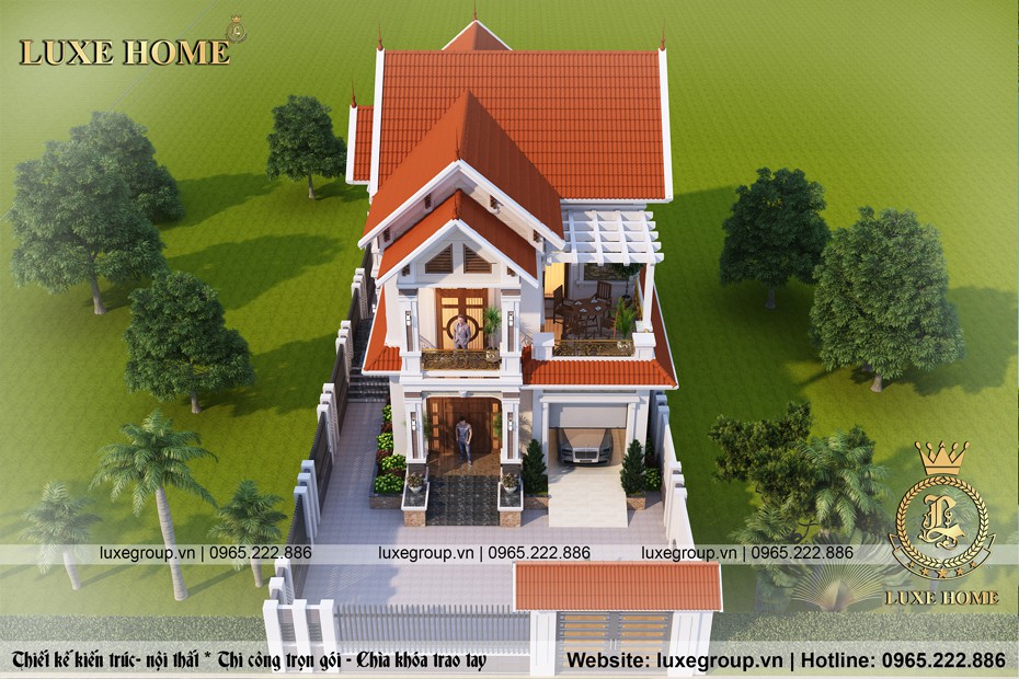 Chi tiết mẫu biệt thự hiện đại 2 tầng mái Thái