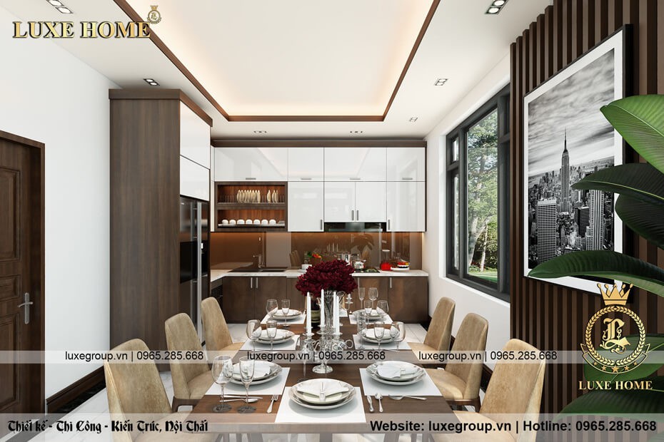 Mẫu thiết kế nội thất hiện đại cho biệt thự với phòng bếp tiện nghi, đầy đủ