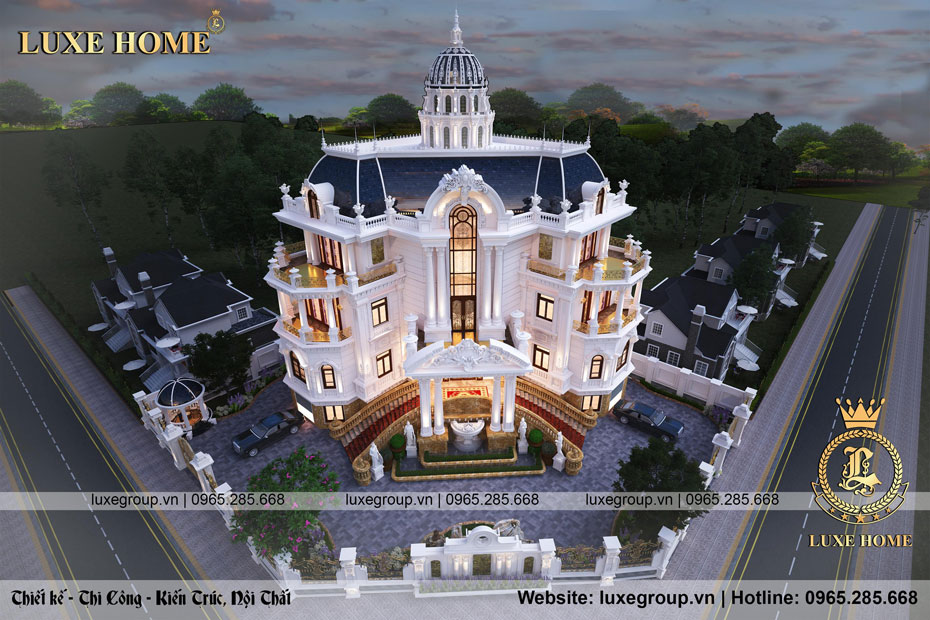 Thiết kế mẫu lâu đài dinh thự 4 tầng tân cổ điển với kiến trúc lộng lẫy