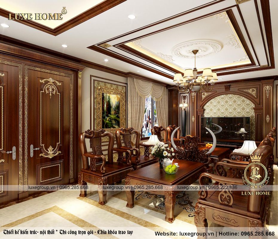 Mẫu nội thất tân cổ điển với phòng khách nhẹ nhàng tinh tế