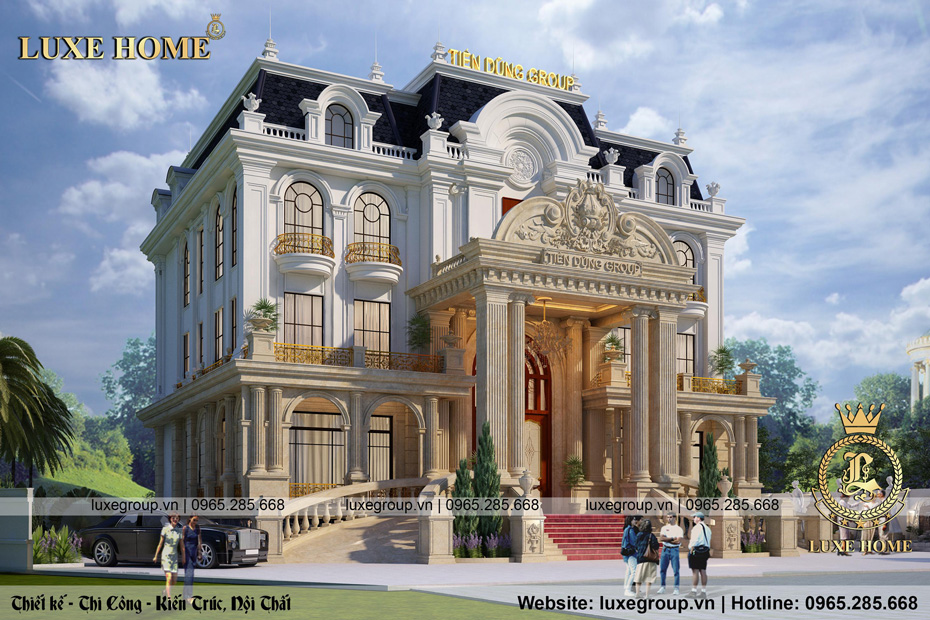 Tổng quan ngoại thất sang trọng của mẫu thiết kế văn phòng 3 tầng tân cổ điển Pháp